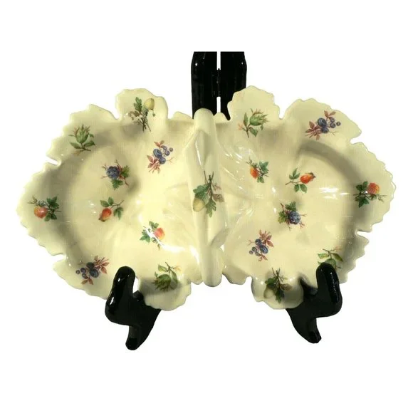 Porcelain candy nut dish Mabel 1976 handle double divisions bottom signed - Picture 6 of 11